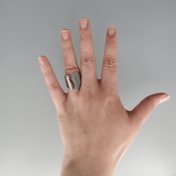 Split Stainless Steel Silvertone Ring - Picture 2 of 9